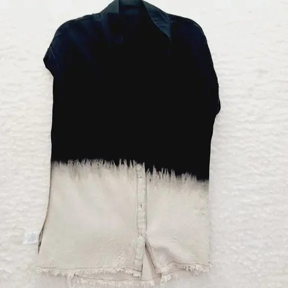 Blouse Size S Black Beige Ombre Linen Whimsycore Y2K Festival Edgy Soft Grunge - Picture 9 of 13